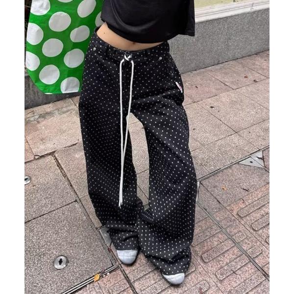 ワイドパンツ ジーンズ デニム デニムパンツ ドットデニムパンツ レディース