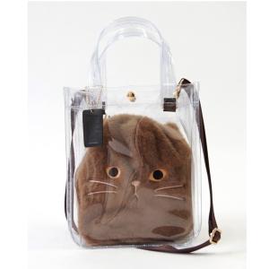 ショルダーバッグ バッグ WOVEN (ウーヴン) / クリアトートバッグ CLEAR PVC TOTE  × エコファー ねこ フェイス 2WAY BAG 猫巾着 バッグ レディース
