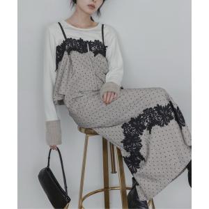セットアップ ドットフロッキーストライプキャミ＆スカート セットアップ レディース