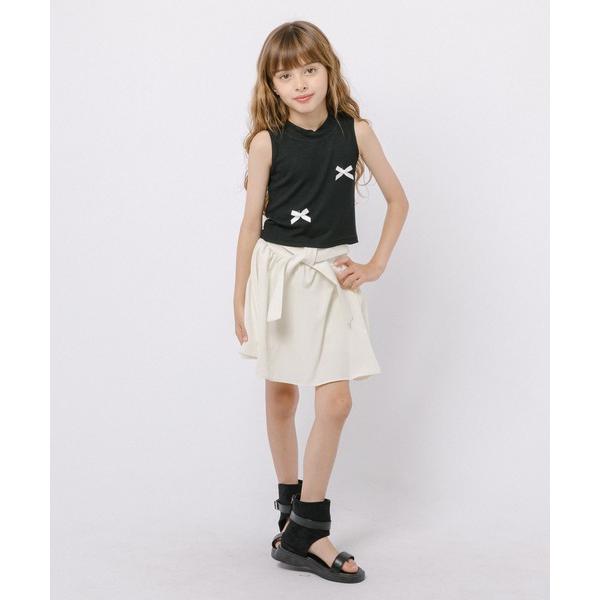 tシャツ 「2点セット」リボンノースリーブトップス＋ウエストリボンライクフレアスカート キッズ 子供...