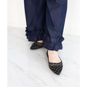 ワイドパンツ ジーンズ デニム デニムパンツ 裾フリルエアリーデニムワイドパンツ レディース