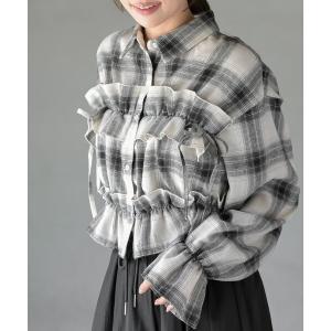 ブラウス シャツ 起毛チェックフリルシャツ レディース