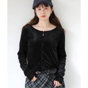 カーディガン チュールベロアラインストーンカーディガン レディース