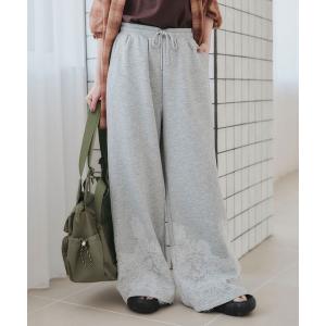 ワイドパンツ パンツ 裾レースドッキングカットパンツ レディース