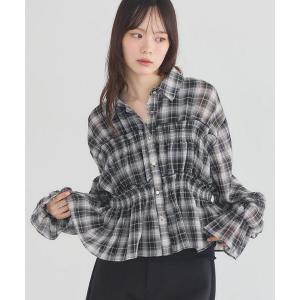 ブラウス シャツ シャーリングチェックシャツ レディース