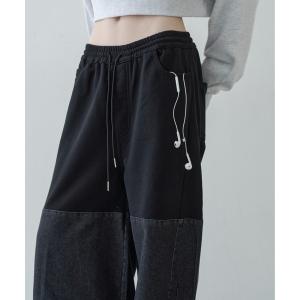 ワイドパンツ ジーンズ デニム デニムパンツ スウェットドッキングバレルデニム レディース