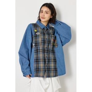 ブラウス シャツ (PEANUTS)チェック×デニムドッキングシャツ レディース メンズ