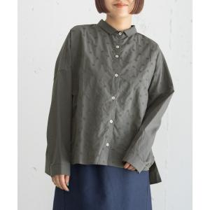 ブラウス シャツ 刺繍生地使いボックスシャツ レディース