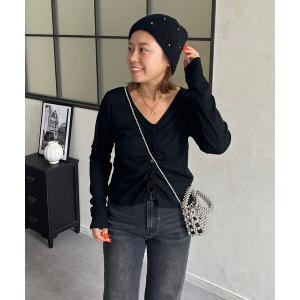 tシャツ 「MOMO」フロントギャザーボタンVネックトップス レディース