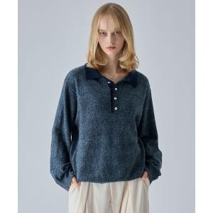 セーター ニット 「VELNUS」Silver Button Contrast Melange Knit Polo Shirt / シルバーボタン配色メランジニットポロシャツ メンズ レディース｜ZOZOTOWN Yahoo!店
