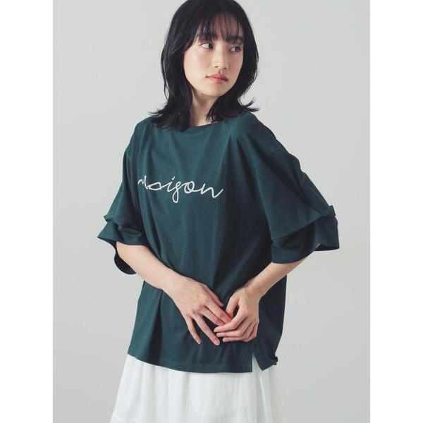 tシャツ 半袖 袖タックゆるロゴプリントカットソー レディース