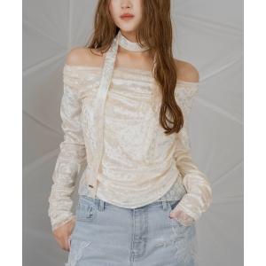 tシャツ チョーカーセットベロアレーストップス レディース