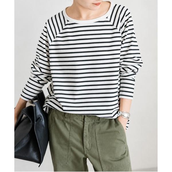 tシャツ ボートネックボーダー長袖カットソー ゆったりきれいめトップス レディース