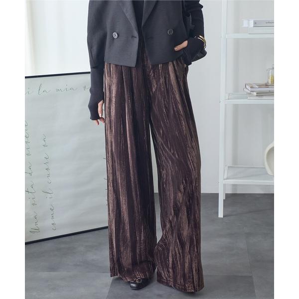 ワイドパンツ パンツ クラッシュベロア2タックワイドパンツ レディース