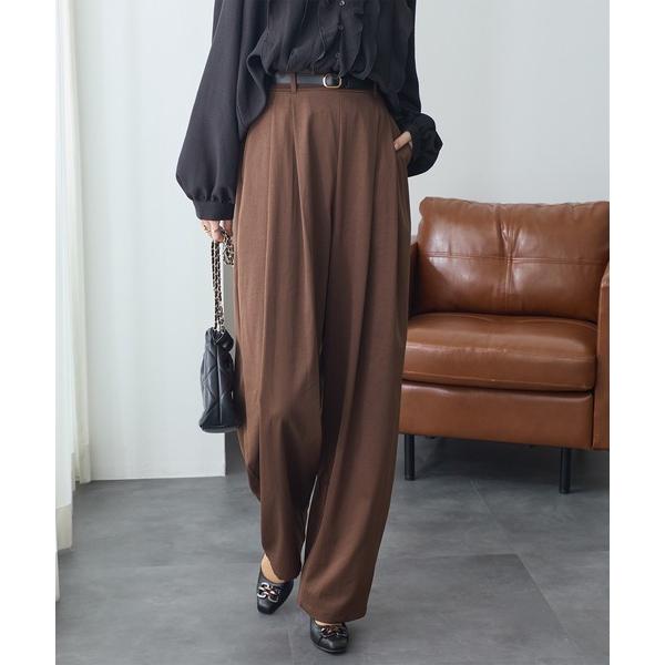ワイドパンツ スラックス パンツ リッチツイル2タックバレルパンツ レディース