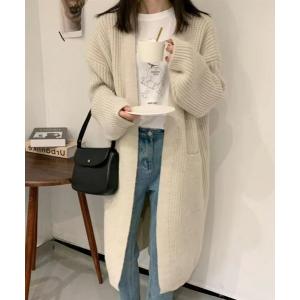 カーディガン 「小柄さんにおすすめ」ローゲージ畦編みロングニットカーディガン 長袖 体型カバー ゆったり 「オフィスカジュアル」「きれいめカジュアル…