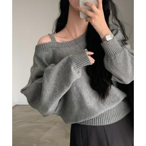 ニット セーター レディース 長袖 ワンショルダーストラップルーズニットプルオーバー 「オフィスカジュアル」「きれいめカジュアル」 レディース韓国風 …