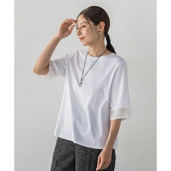 tシャツ スムースサテン切り替え レディース