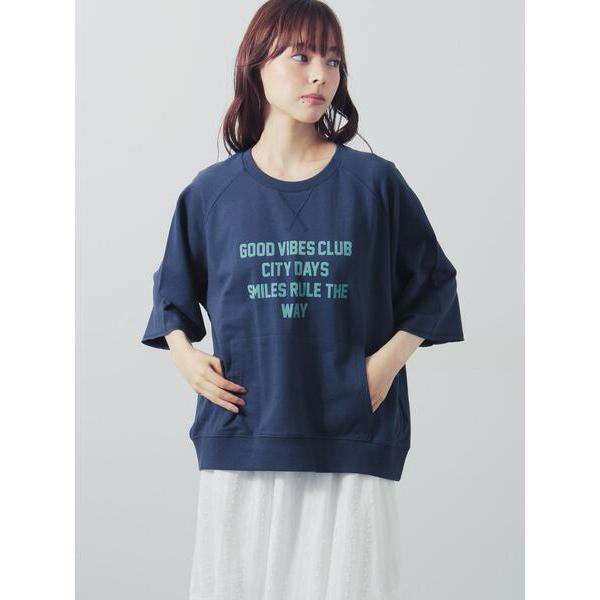 tシャツ ミニ裏毛7分袖ロゴスウェット レディース
