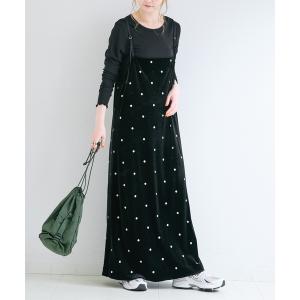 ワンピース 「WEB限定」手洗い可 / ベロアフラワー刺繍ワンピース