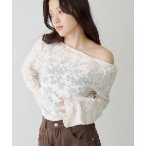 tシャツ 「無地＆レース」ボタンオフショルカットソー レディース
