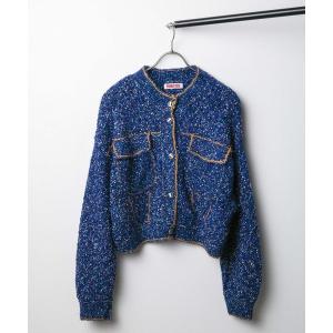 ジャケット ノーカラージャケット 「es」「PAMEO POSE」配色ニットジャケット レディース