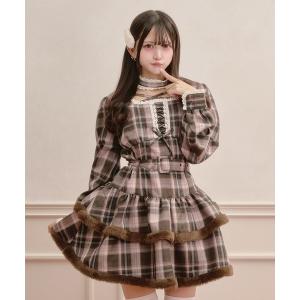 ワンピース チョーカー付き編上げファーワンピース