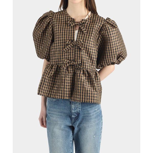 Ganni Ganni Crinkled Taffeta Check Peplum シャツ A1040085