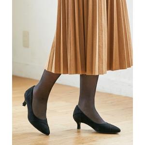 パンプス 「ELLE PLANETE」エルプラネット ポインテッドトゥ 切替ローヒールパンプス(木型マエストロ山崎氏監修 幅広設計)