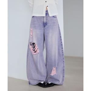 ワイドパンツ ジーンズ デニム デニムパンツ ダメージワイドバルーンデニム レディース