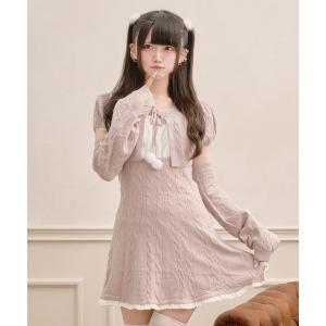 ワンピース 半袖 ケーブルニットワンピースセット