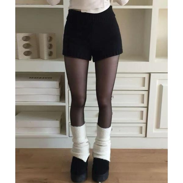 パンツ スリムリブニットショートパンツ レディース