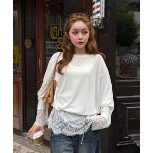 tシャツ レース切替ルーズTシャツ / ロンT レディース