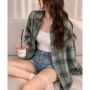 ブラウス シャツ 「Bls」 「ZL」「Bling Leads」オーバーサイズ ネルシャツ レディース