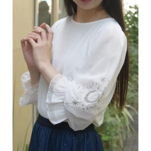 tシャツ メテオール刺繍袖プルオーバー レディース