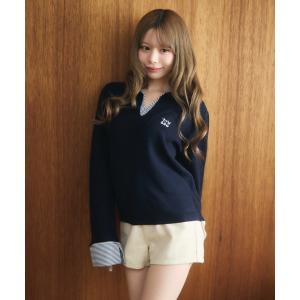 ニット セーター ロゴストライプレイヤードスキッパーニット レディース