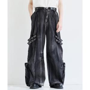 ワイドパンツ カーゴパンツ ハイウエストコットンツイルドレープアイレットカーゴパンツ メンズ レディース