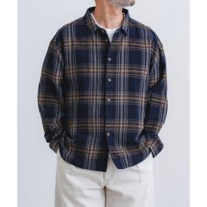 シャツ コットンネップウオッシュドヘリンボンチェック裾ダーツレギュラーシャツ メンズ