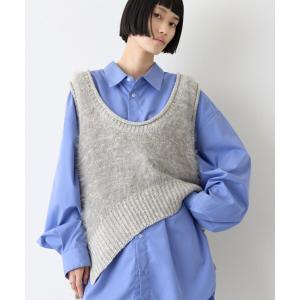 ベスト ジレ ロングシーズン着用可/質感/深Uメランジファーニットベスト レディース