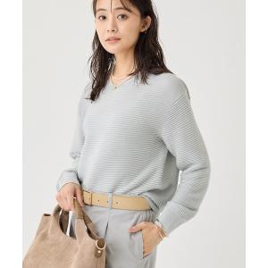 ニット セーター 「ウール混／体型カバー」ラメガーター編み Vネックニット レディース