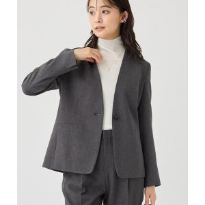 ジャケット ノーカラージャケット 「洗える／通勤／スーツ」メランジストレッチ ノーカラージャケット レディース