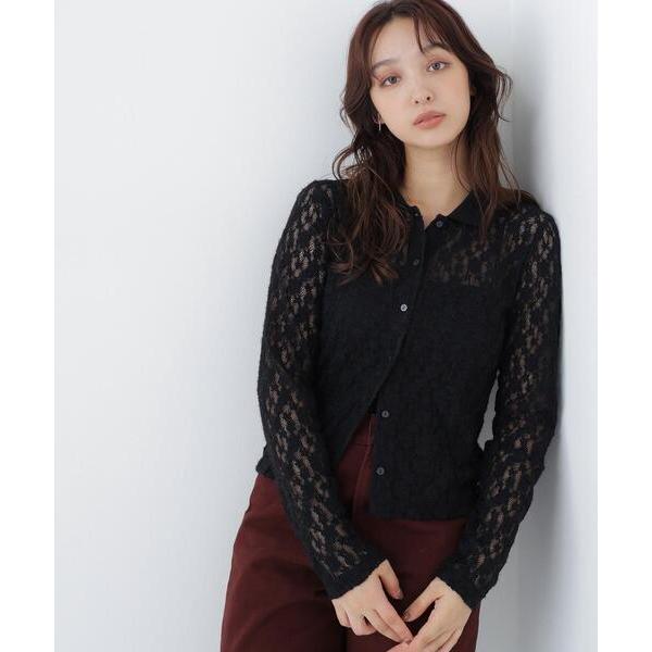tシャツ シャツカラー起毛レースカットソー レディース