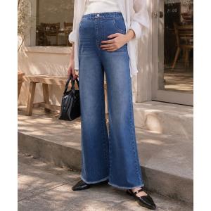 マタニティ 「 mamaレタス 」 裾フリンジストレートデニムパンツ
