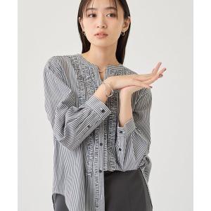 ブラウス シャツ 「華やか／ストライプ柄」フロントフリルブラウス レディース
