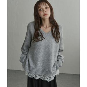 ニット セーター 裾レースVネックニット レディース