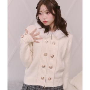 カーディガン ファー襟 ナポレオン ゴールドボタン ジップアップ ニット レディース