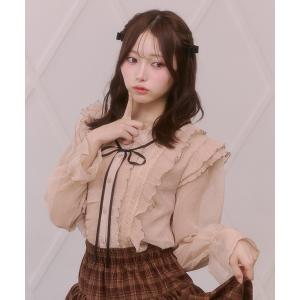 ブラウス シャツ 配色メロー フリル リボンタイ付き シフォンブラウス レディース