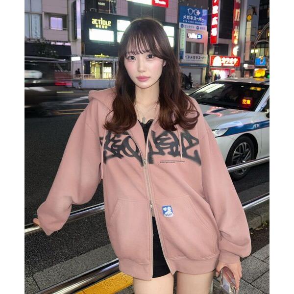 パーカー 「お気に入り50000人突破」/ スプレーブリーチ / ロゴプリントジップパーカー / F...