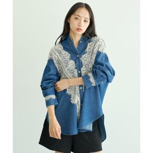 ブラウス シャツ レースデニムシャツ レディース
