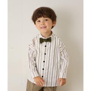 ブラウス シャツ 「リンク」選べる3柄フランネルバンドカラーシャツ(ボタン取り外し対応) キッズ 子供服 男の子 女の子